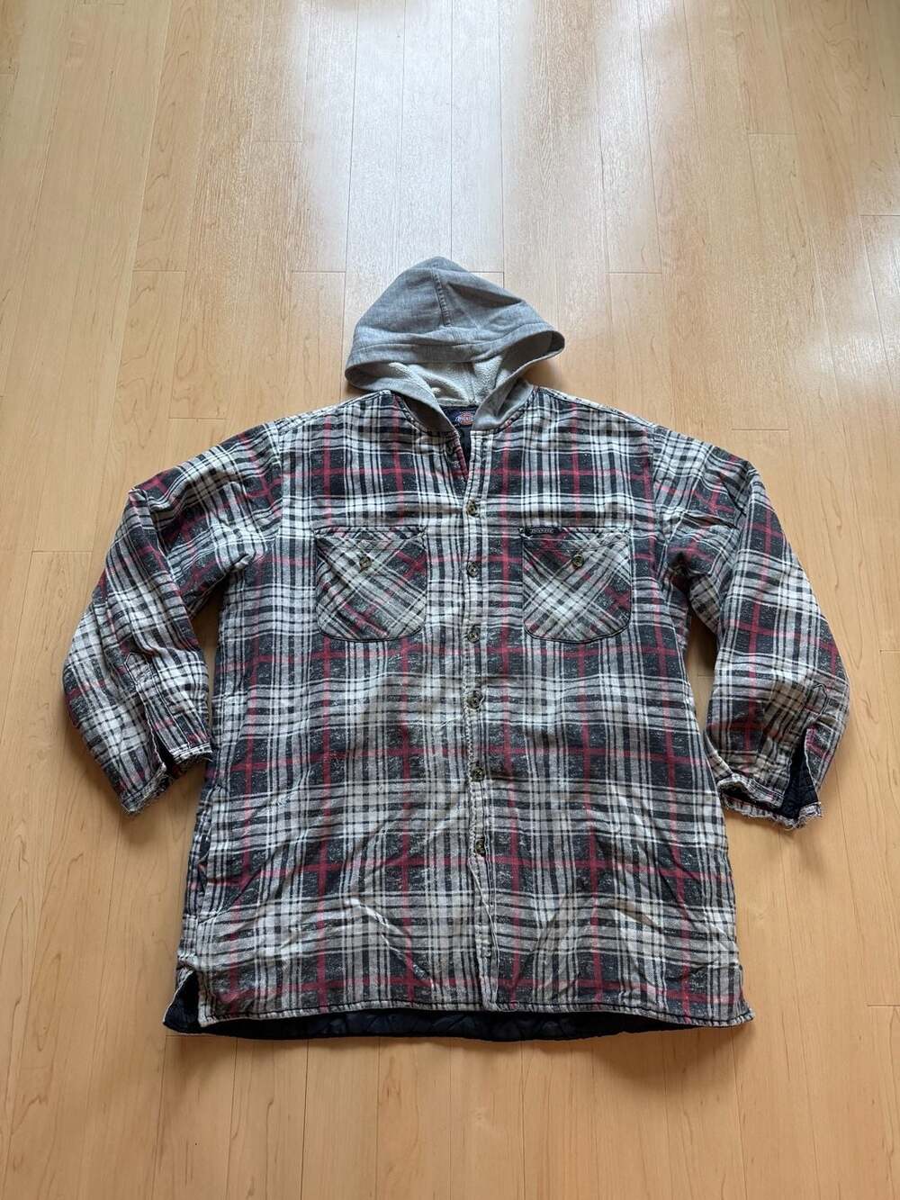 Thrashed 00’s Dickies Quilted Lined Flannel Shirt Jacket with Hood